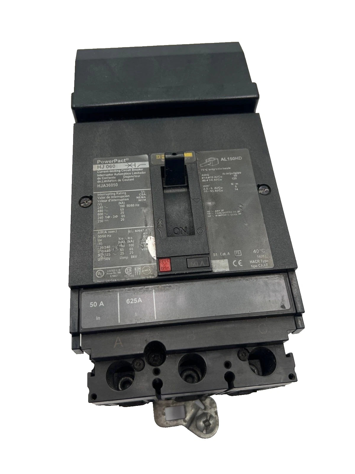 Square D HJA36050 I-Line Circuit Breaker 3 Pole 50 Amp 600V HJA 50A 3P 3PH Used
