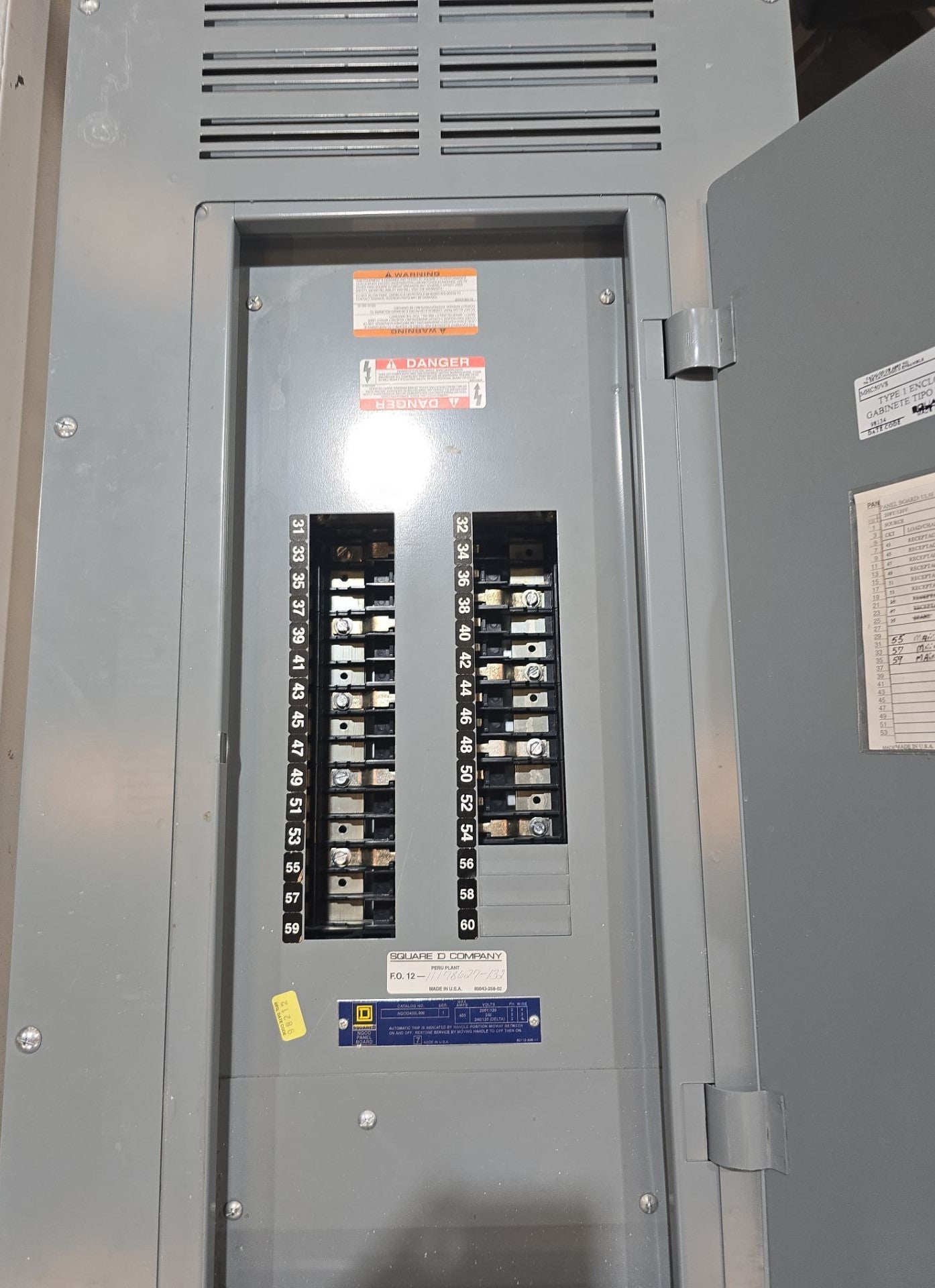 Square D NQOD430L400 Panelboard 400 Amp 208/120V 30 Cir 3PH 4W MLO Panel 400A Used