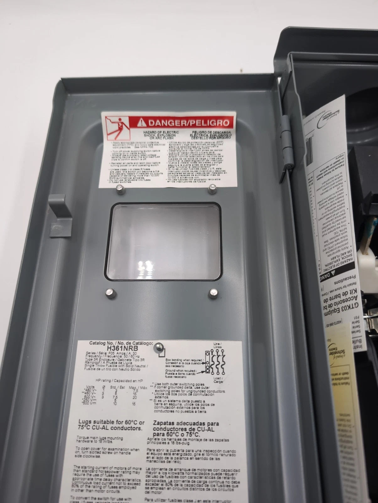 Square D H361NRB Safety Disconnect Switch 30A 3P 600V Type 1 Encl with Window New