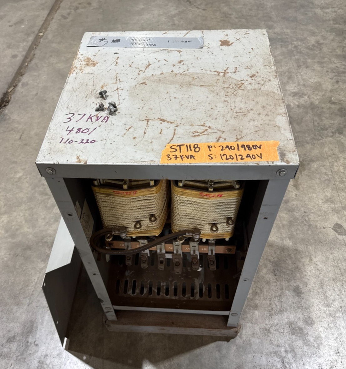 37 KVA Hevi-Duty S5HB37S Transformer Pri 240/480V Sec 120/240V 1PH Indoor Encl Used