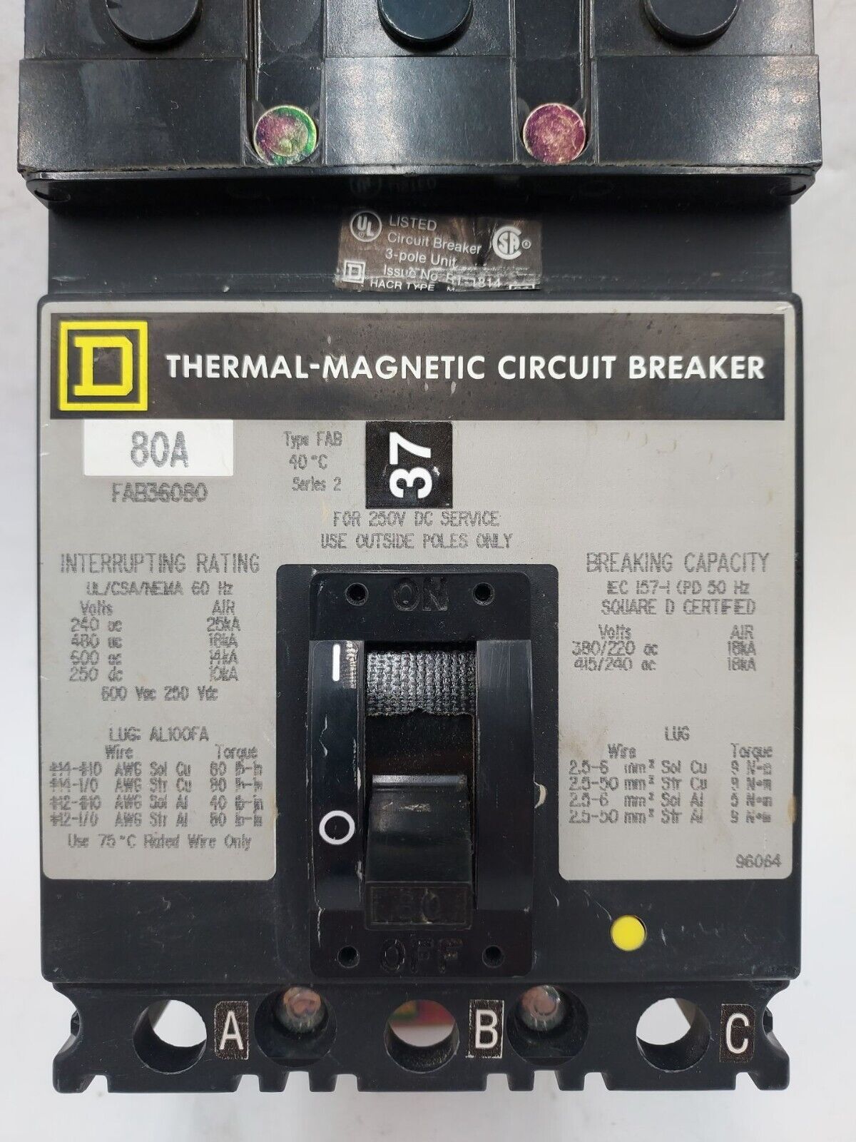 Square D FAB36080 Used