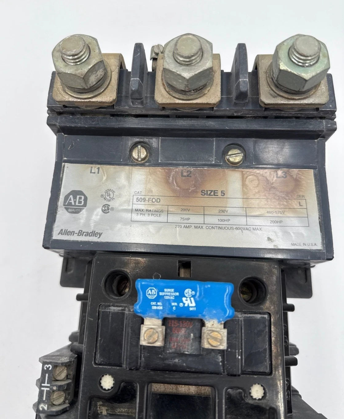 Allen Bradley 509-FOD Starter Size 5 270A 3P 600V 3PH 200HP Coil 110/120V Open Used