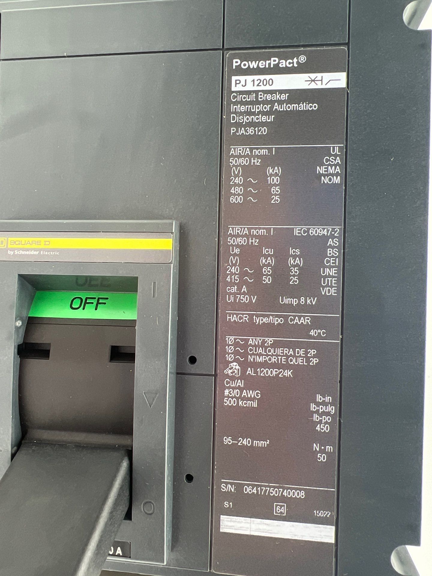 Square D PJA36120 Used