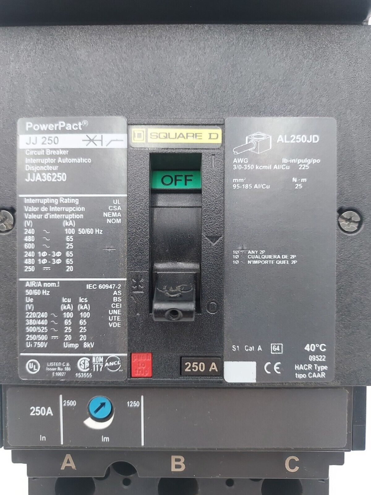 Square D JJA36250 Used