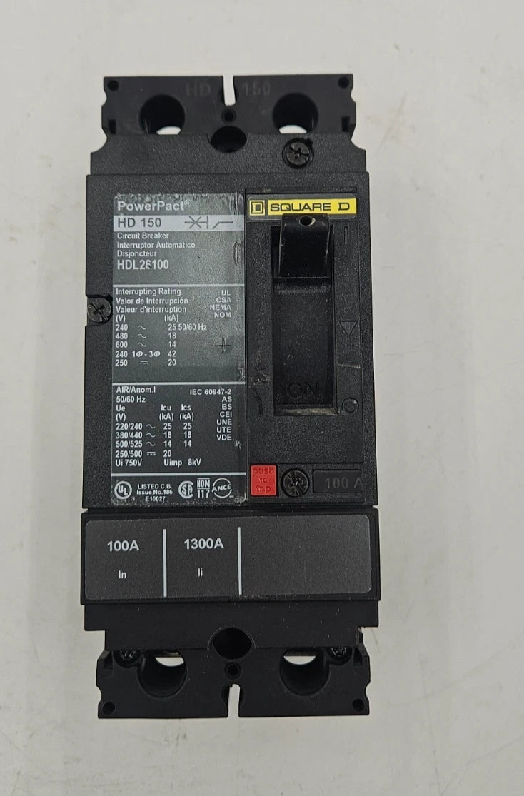 Square D HDL26100 Circuit Breaker 100A 2P 600V HDL 100 Amp 2 Pole HD150 HDL USED Used