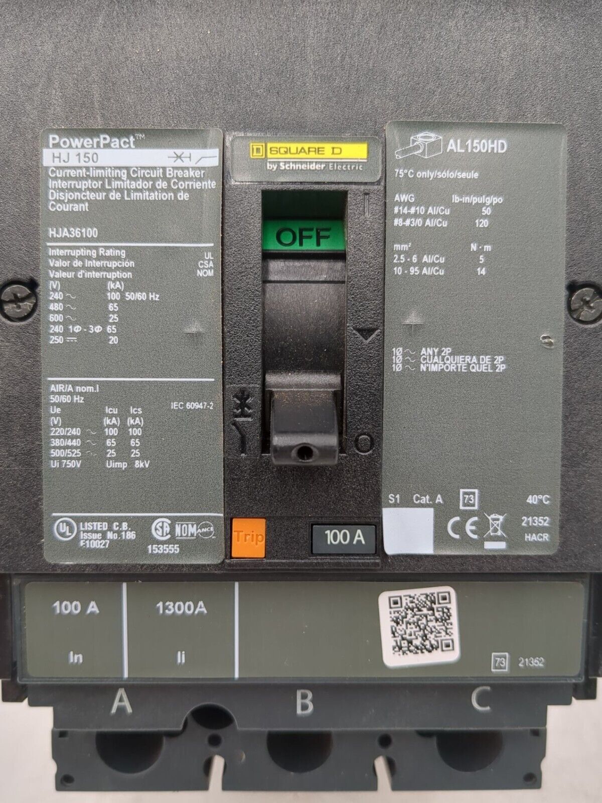 Square D HJA36100 Used