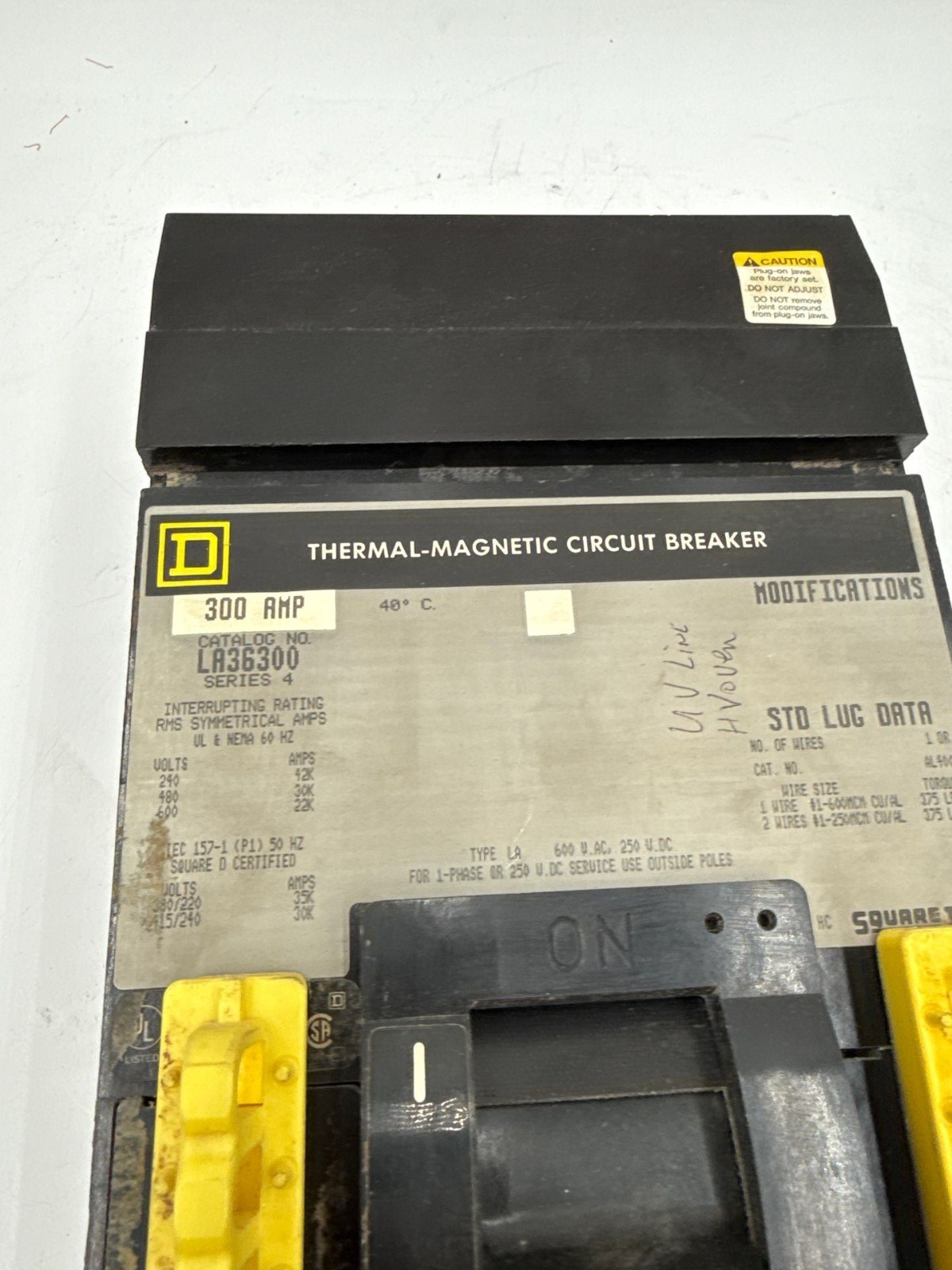 Square D LA36300 Circuit Breaker 300A 3P 600V 3PH LA I-Line 300 Amp 3Pole Gray Used