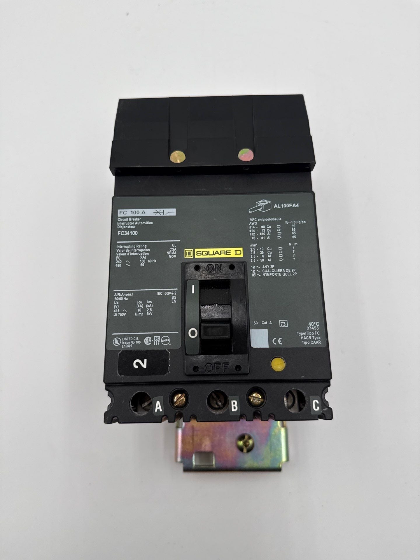 Square D FC34100 I-Line Circuit Breaker 100A 3P 480V FC 100 Amp 3 Pole Used