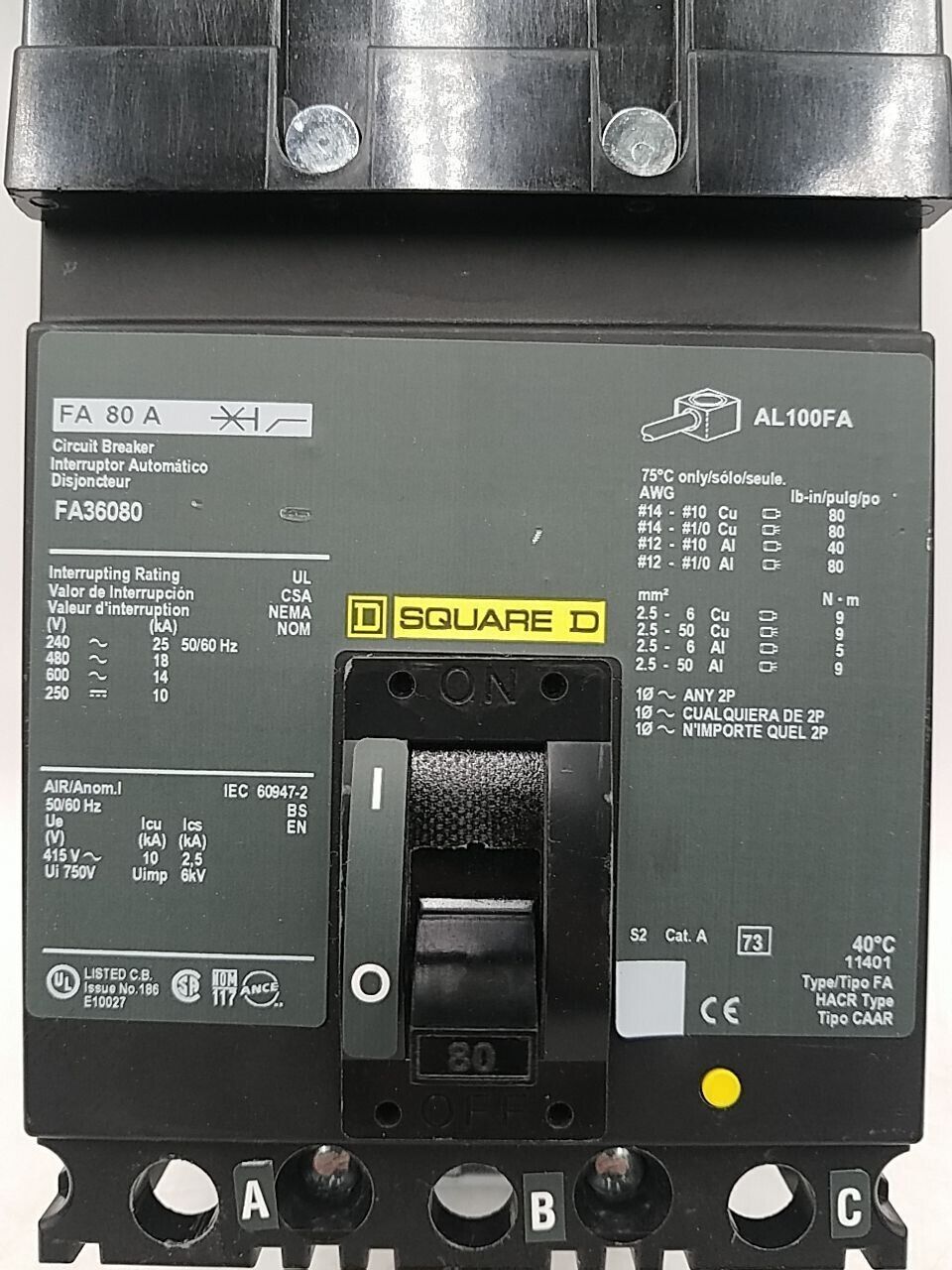 Square D FA36080 Used