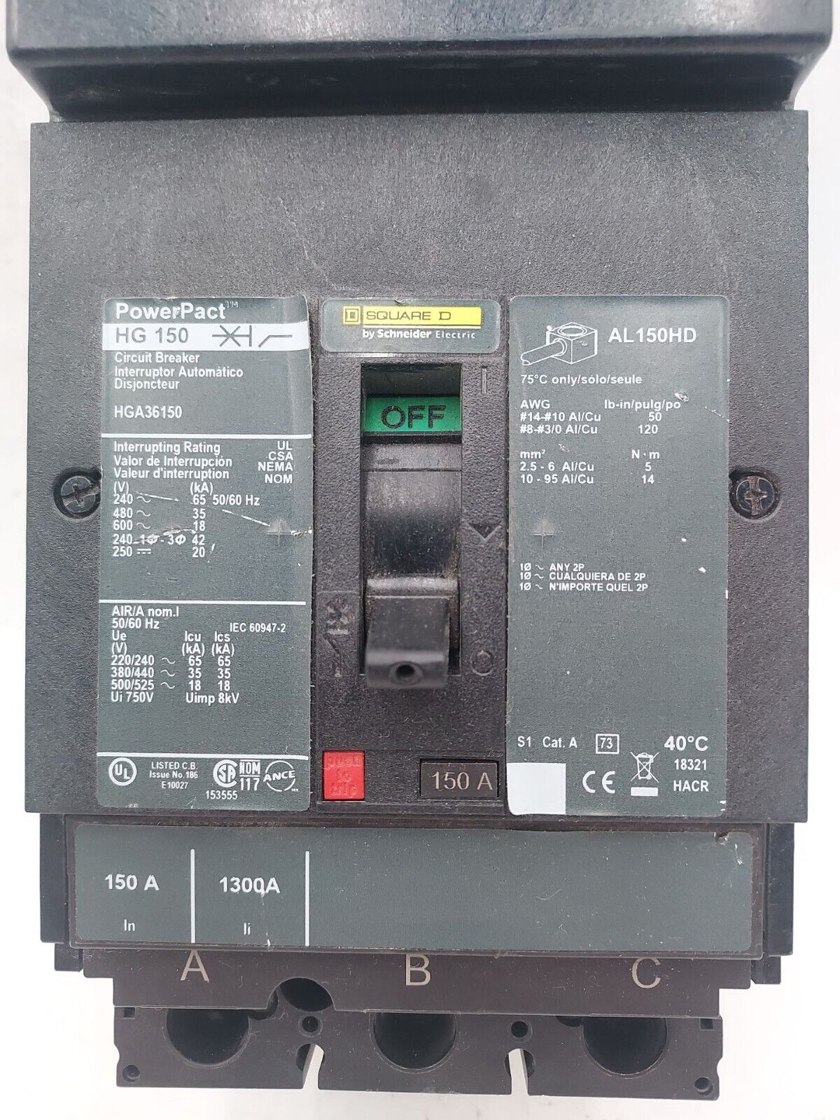 Square D HGA36150 Used