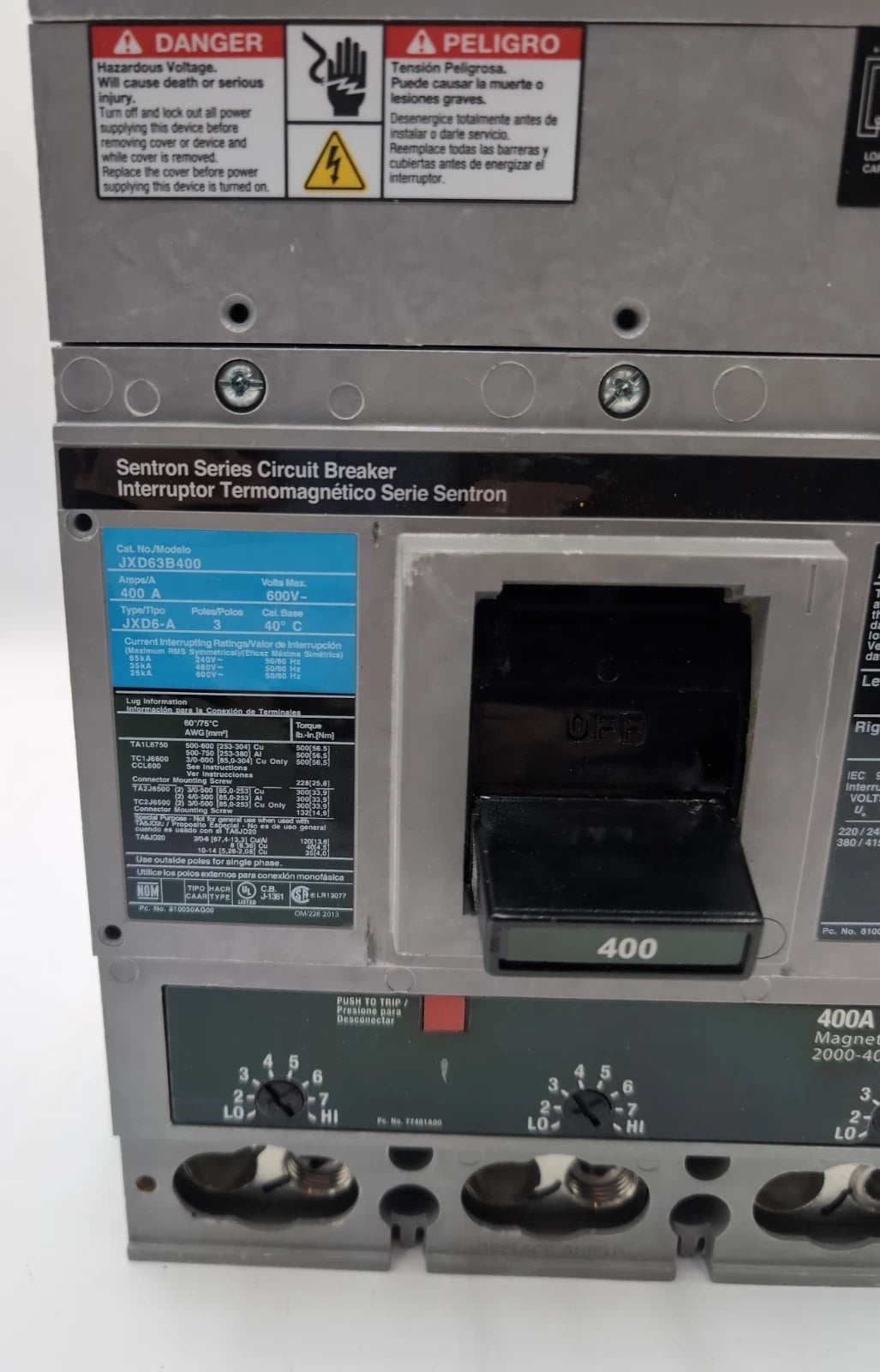 Siemens JXD63B400 Circuit Breaker 400A 3P 600V 3PH JXD6-A 400 Amp NEW TAKE OUT New