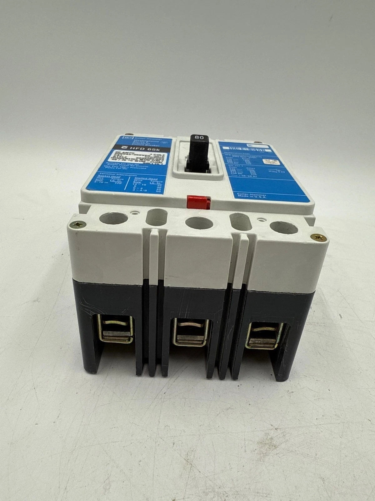 Cutler Hammer HFD3080 Circuit Breaker 80A 3P 600V 3PH HFD 65k 80 Amp 3 Pole Used