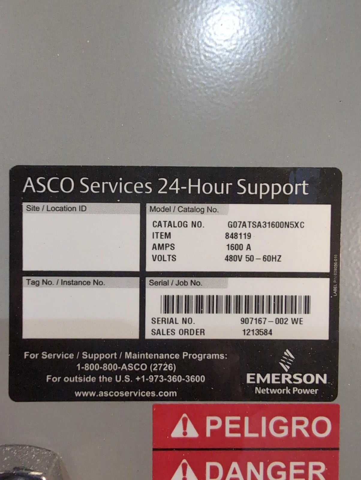 ASCO 7000 Series Automatic Transfer Switch 1600A 480V 3PH 3P G07ATSA31600N5XC Used