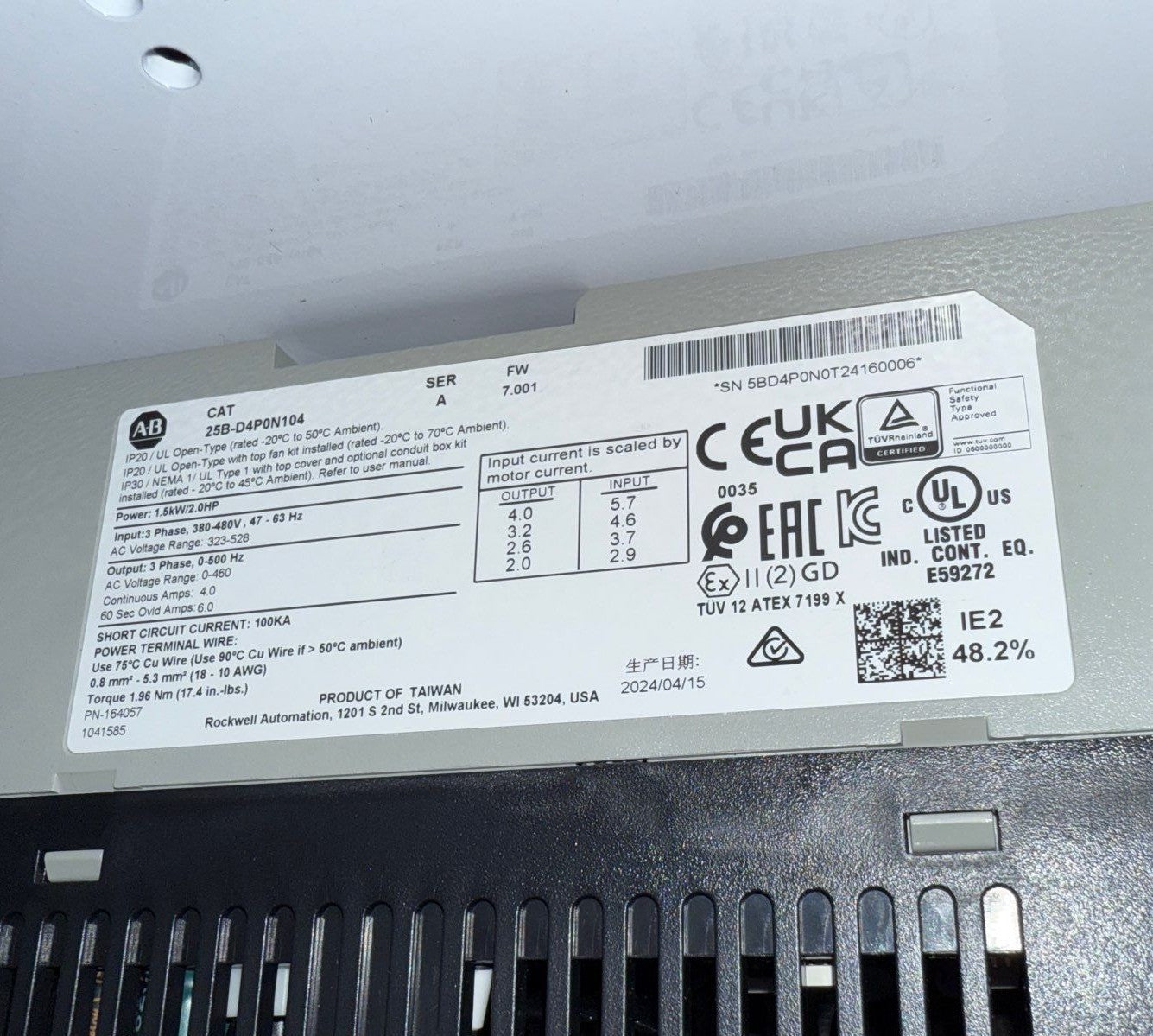 Allen Bradley PowerFlex 525 Packaged Variable Frequency Drive 2HP 3PH 480V VFD New