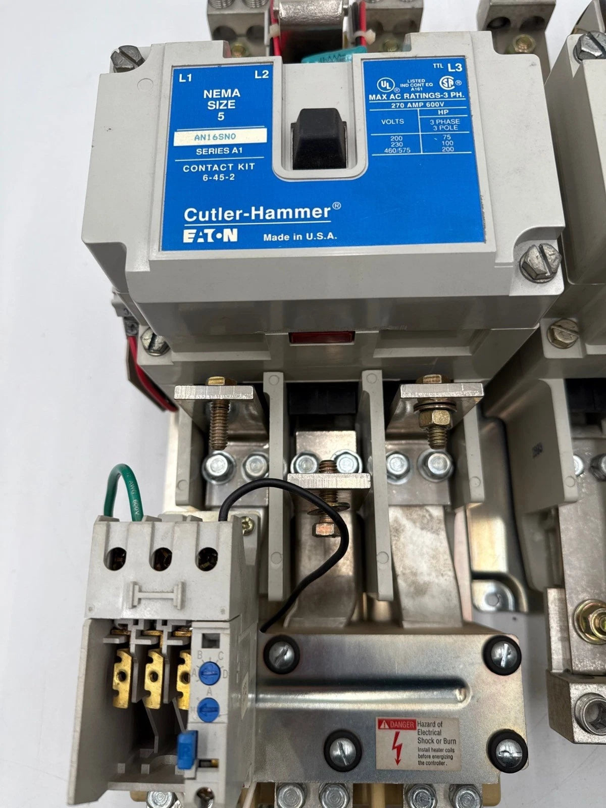 Eaton AN16SN0 NEMA Size 5 Reversing Starter CN15SN3 270A 3P 200HP Coil 110/120V Used