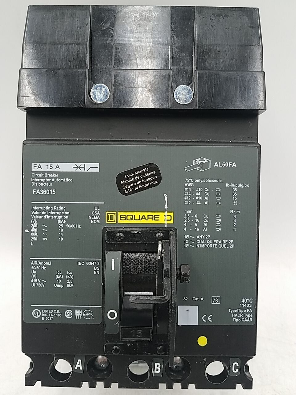 Square D FA36015 Used