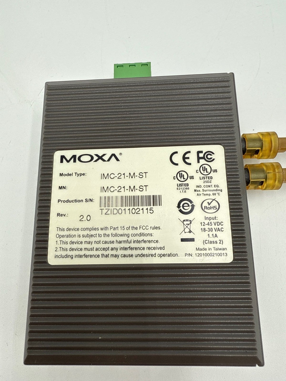 MOXA IMC-21-M-ST Ethernet to Fiber Media Converter Rev 2.0 IMC21MST Used