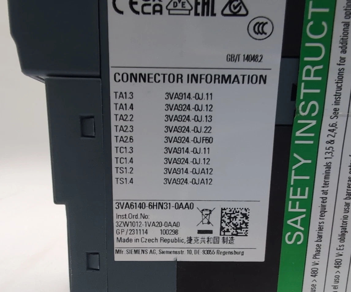 Siemens 3VA6140-6HN31-0AA0 Circuit Breaker 40A 3P 600V 3PH LSI Trip NEW Take Out New
