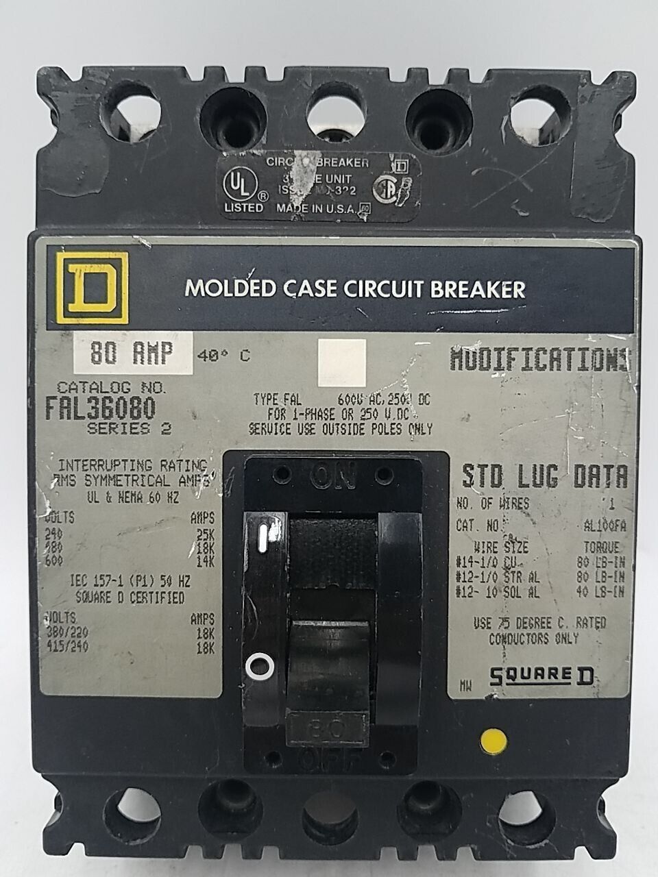 Square D FAL36080 Used