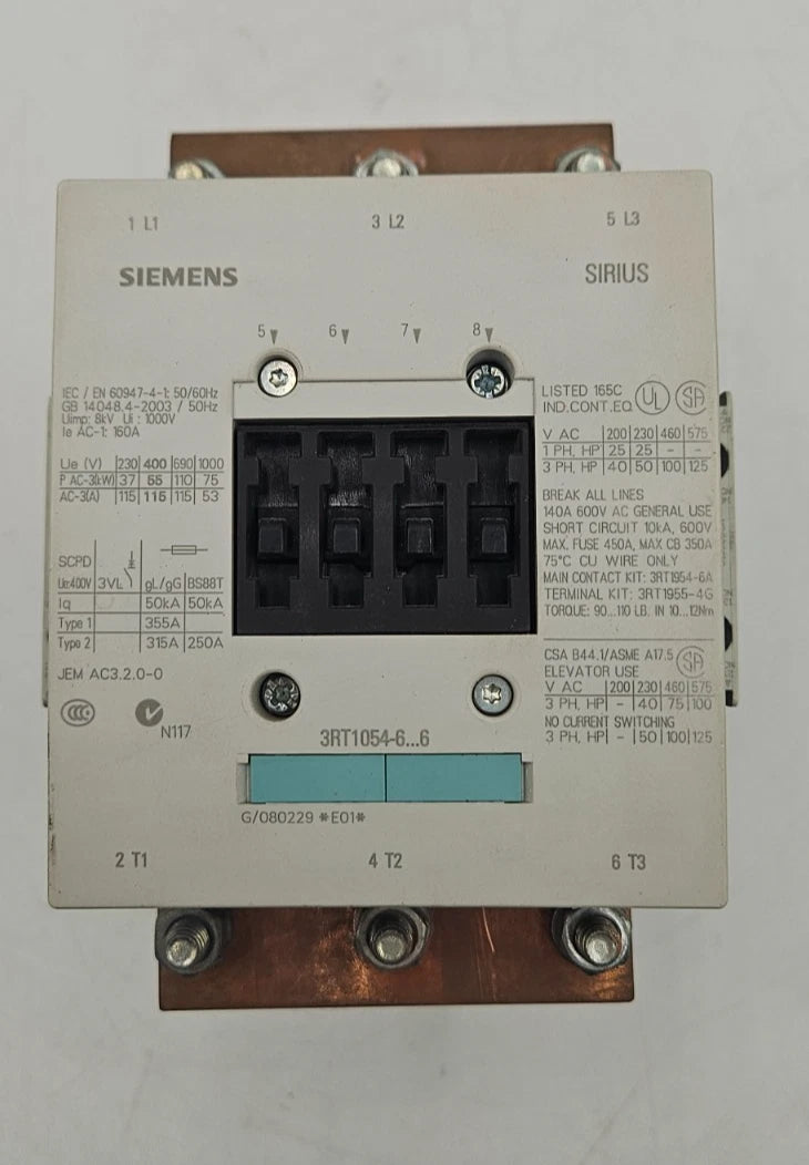 Siemens 3RT1054-6AF36 Contactor 115A 400VAC 3 POLE Coil 110/127V USED Used