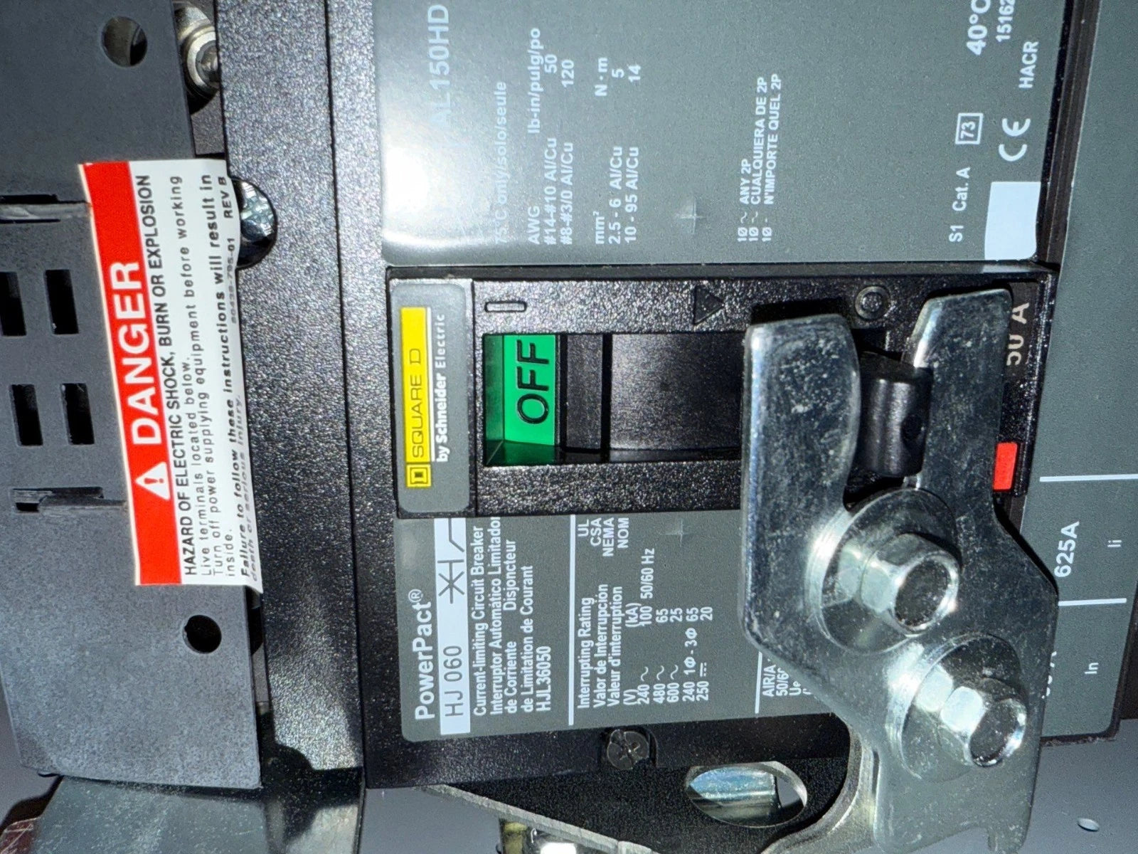 6" Square D Model 6 50 Amp MCC Feeder Bucket HJL36050 Breaker 50A HJL New