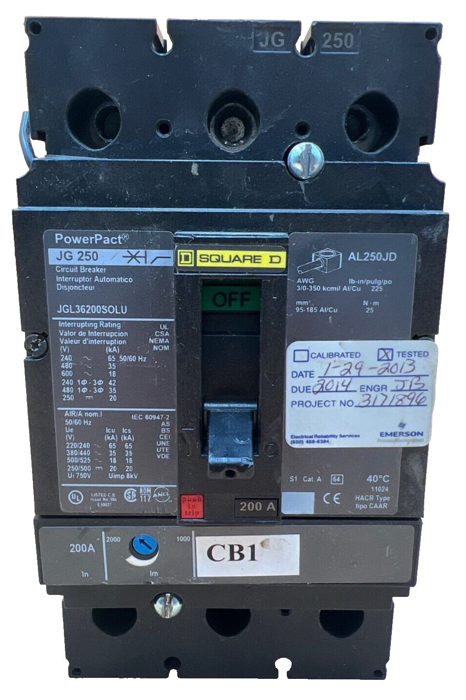 Square D JGL36200SOLU Used