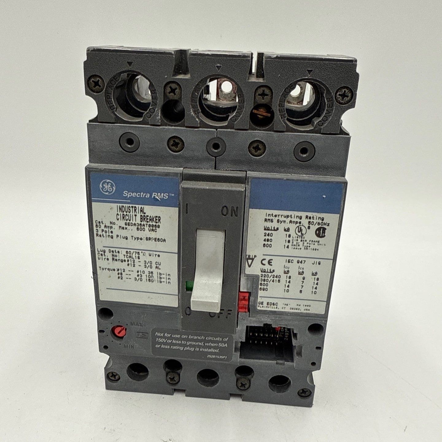 GE SEDA36AT0060 Circuit Breaker 60A 3P 600V Frame 60 Amp 3 Pole NO PLUG Used