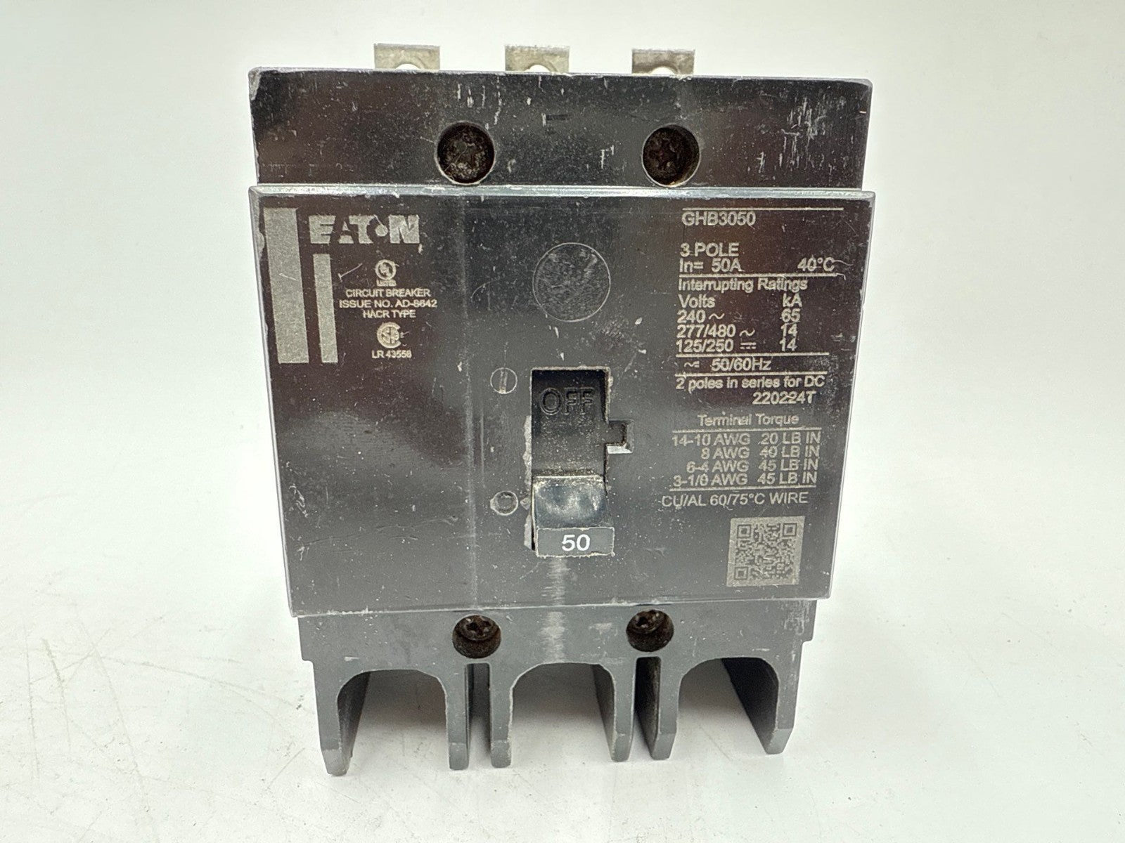 Eaton GHB3050 Circuit Breaker 50A 3P 480/277V 3PH GHB 50 Amp 3 Pole Bolt On