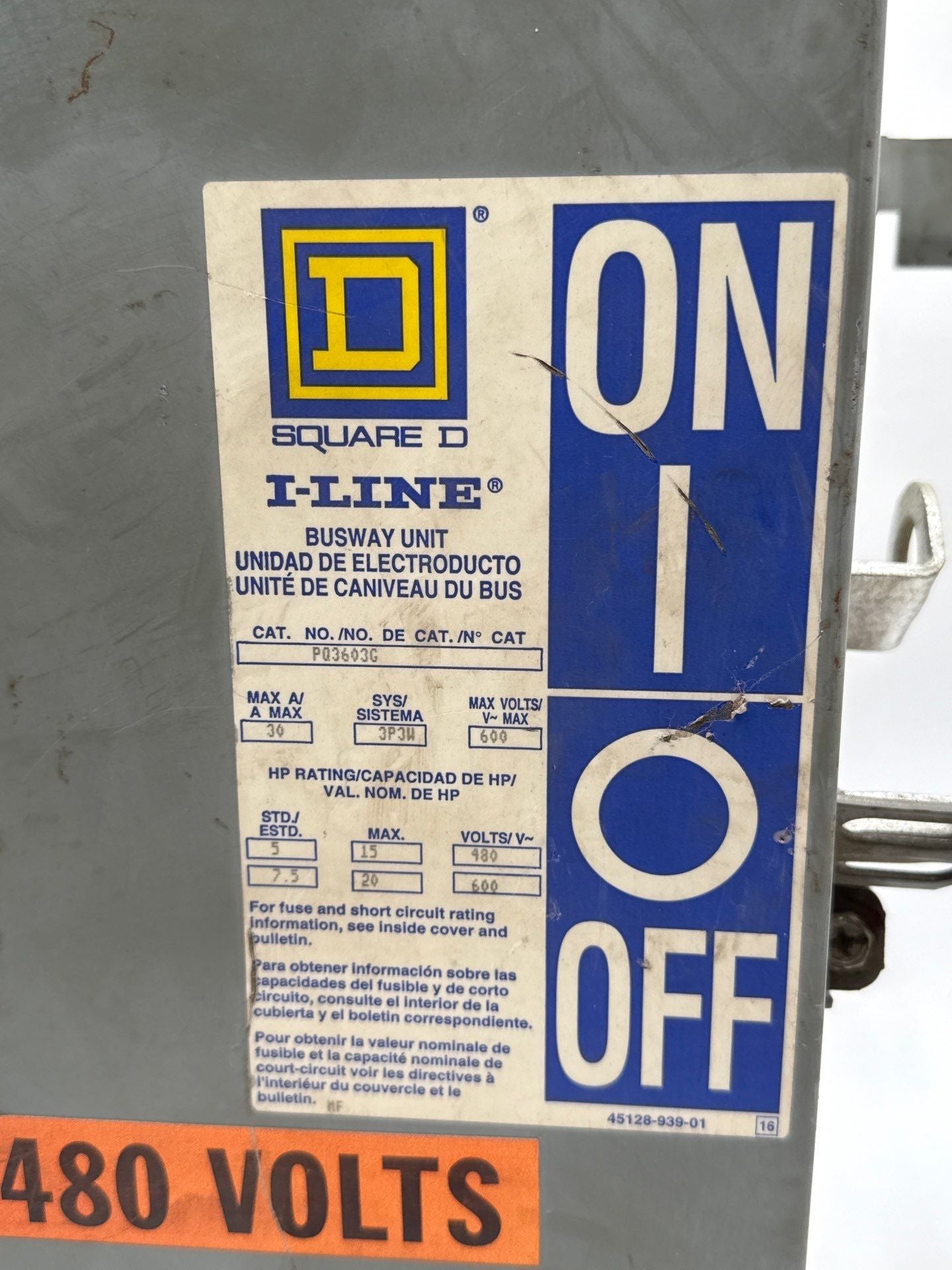Square D PQ3603G Bus Plug 30A 600V 3PH 3W I-Line Busway Switch Unit 30 Amp Used
