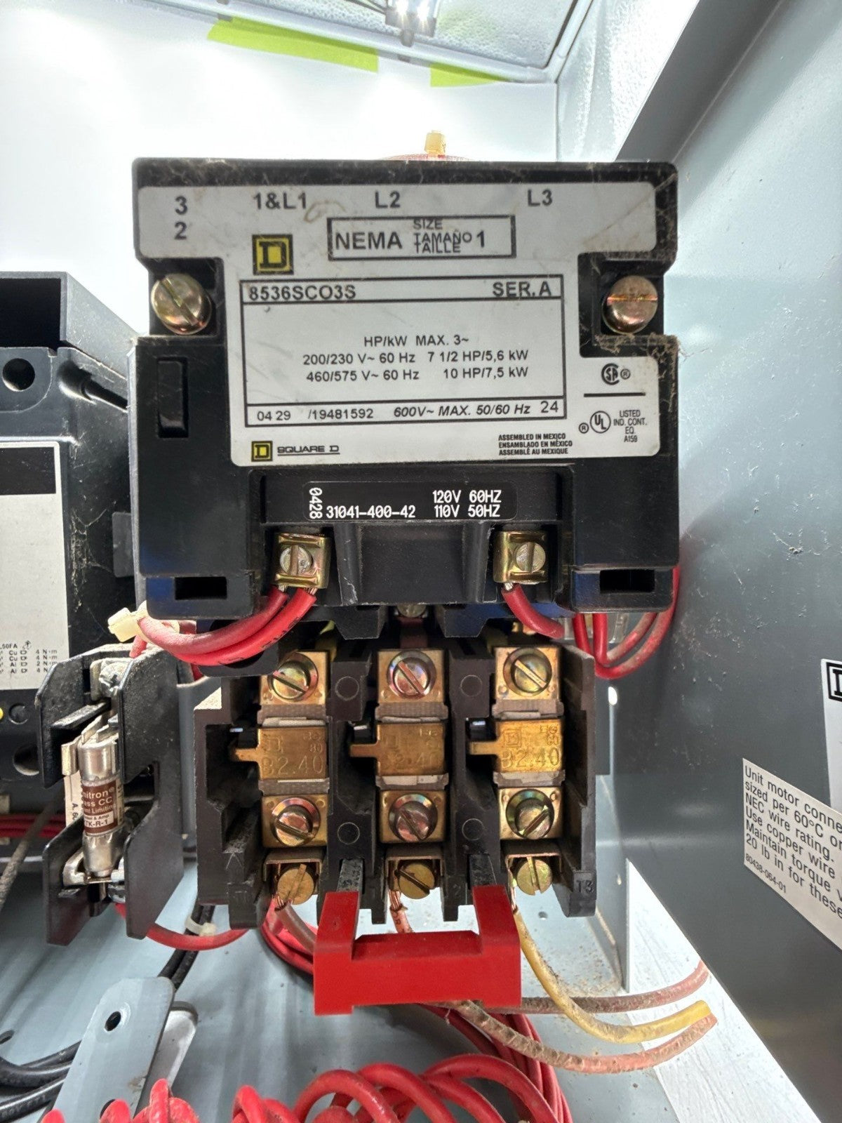 Square D Model 6 12" 3A Breaker Combo MCC Bucket Size 1 Starter FAP3600311M Used