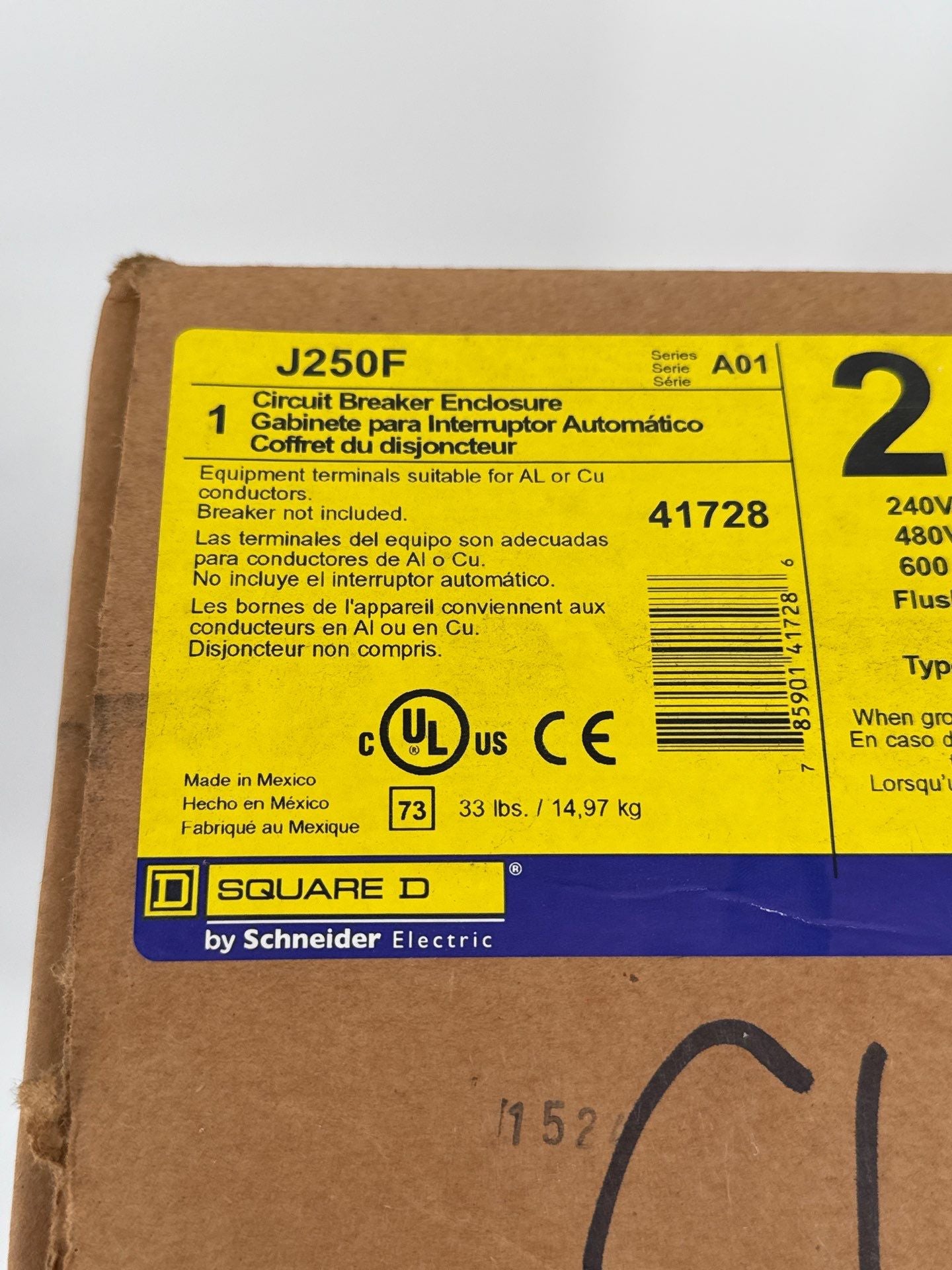 Square D J250F Circuit Breaker Enclosure 250A 600V Flush Mount Type 1 Encl New