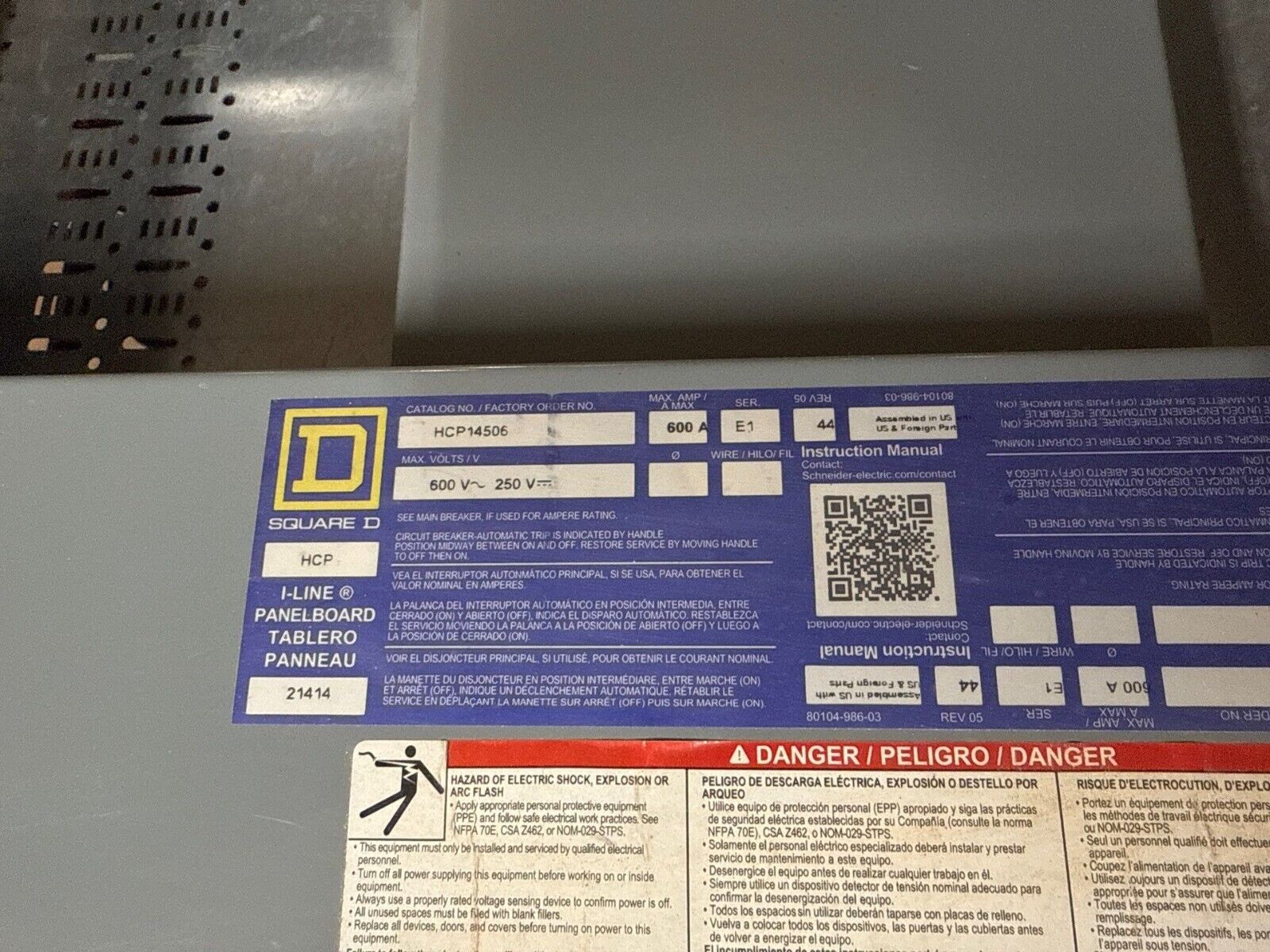 Square D HCP14506 Panelboard Interior 600A 600V 3PH 18 Circuit 600 Amp 3 Phase New