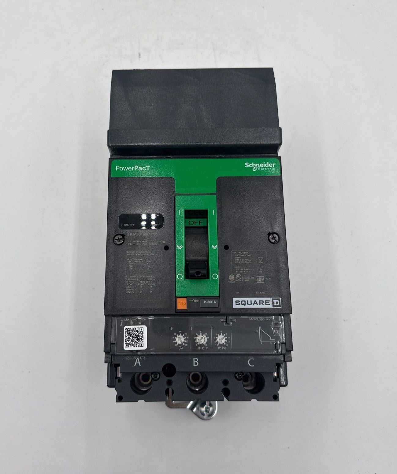 Square D HGA36100U31X I-Line Circuit Breaker 100A 3P 600V HGA PowerPact 100 Amp Used