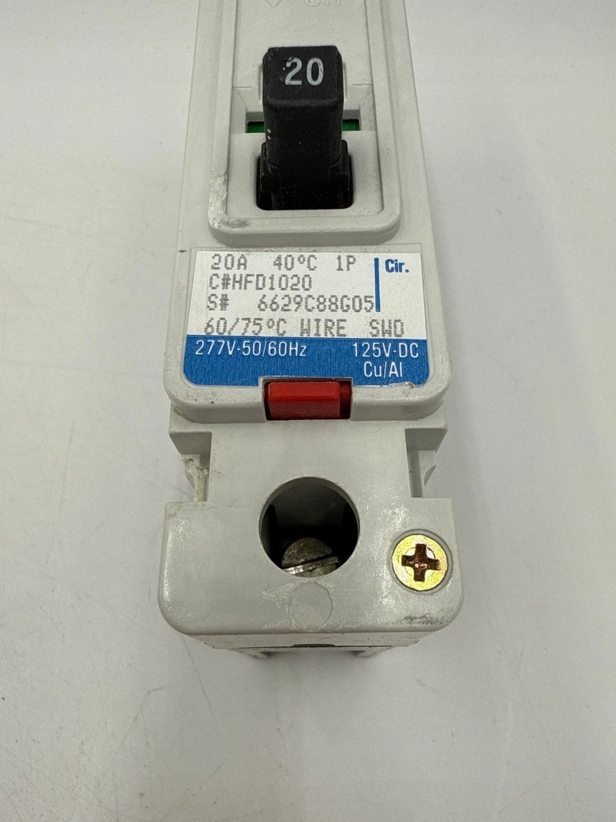 Cutler Hammer HFD1020 Circuit Breaker 20A 1P 277V HFD 65k 20 Amp 1 Pole Bolt On Used