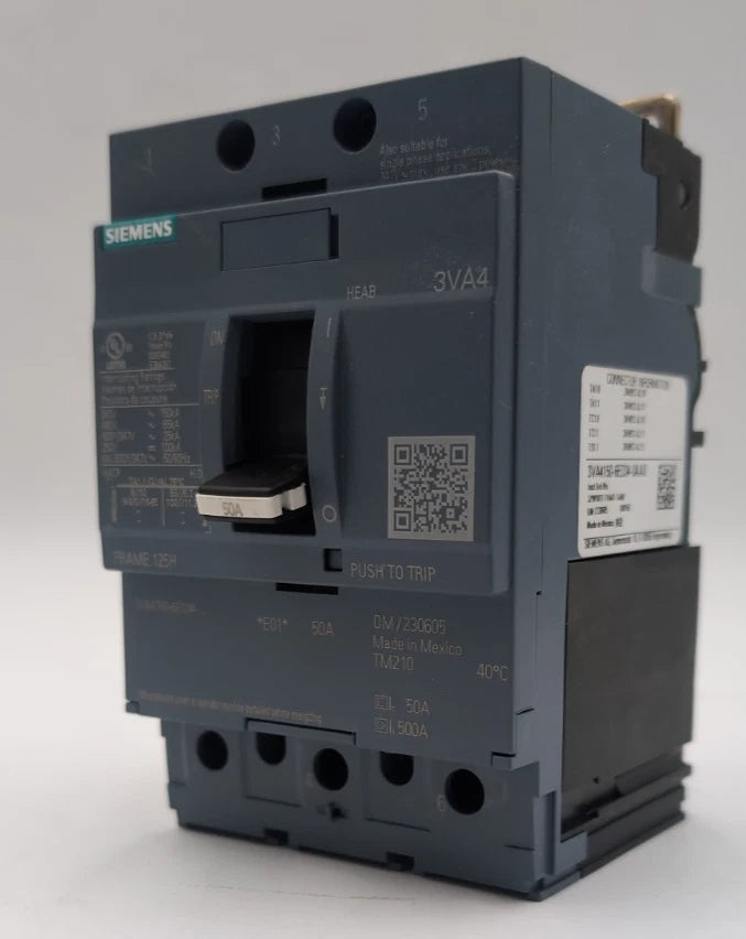 Siemens 3VA4150-6ED34-0AA0 Circuit Breaker 50A 3P 480V 600Y/347V 50 Amp Bolt On New