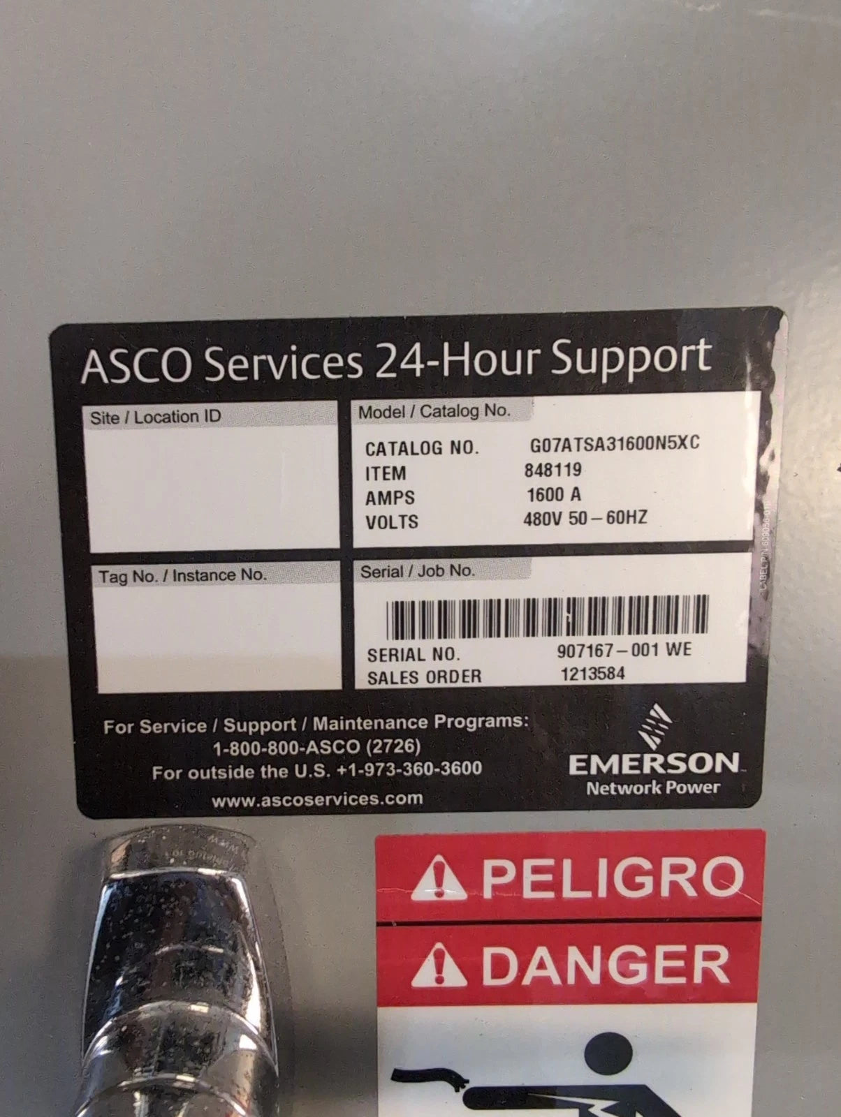 ASCO 7000 Series 1600 Amp 480V 3PH Automatic Transfer Switch G07ATSA31600N5XC Used