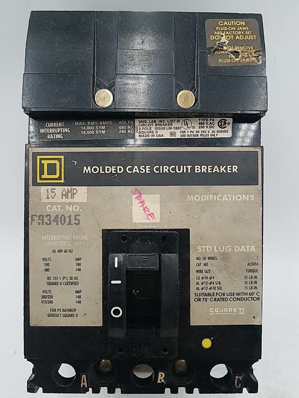 Square D FA34015 Used