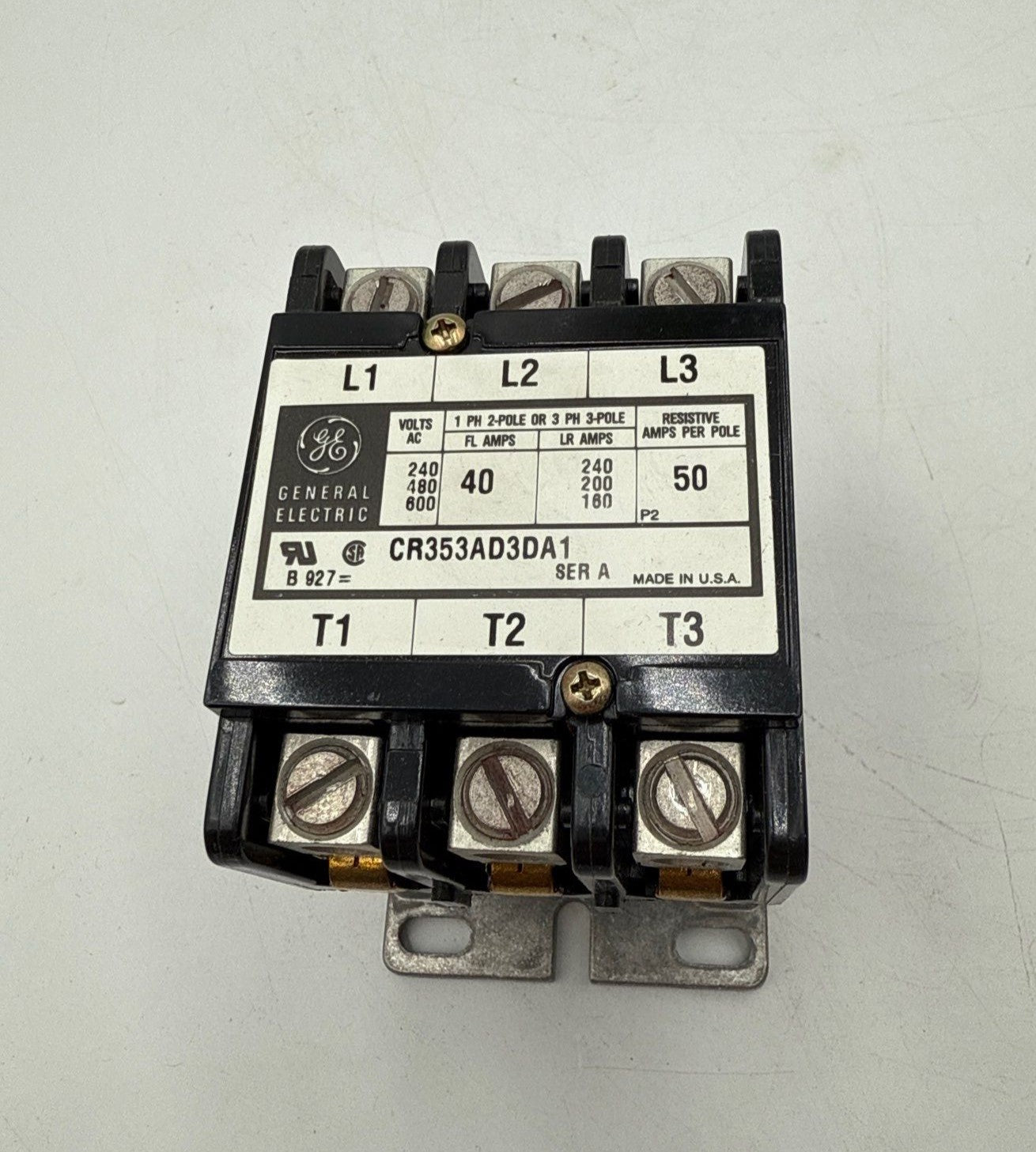 General Electric CR353AD3DA1 Definite Purpose Contactor 40A 3 Pole Coil 110/120V New
