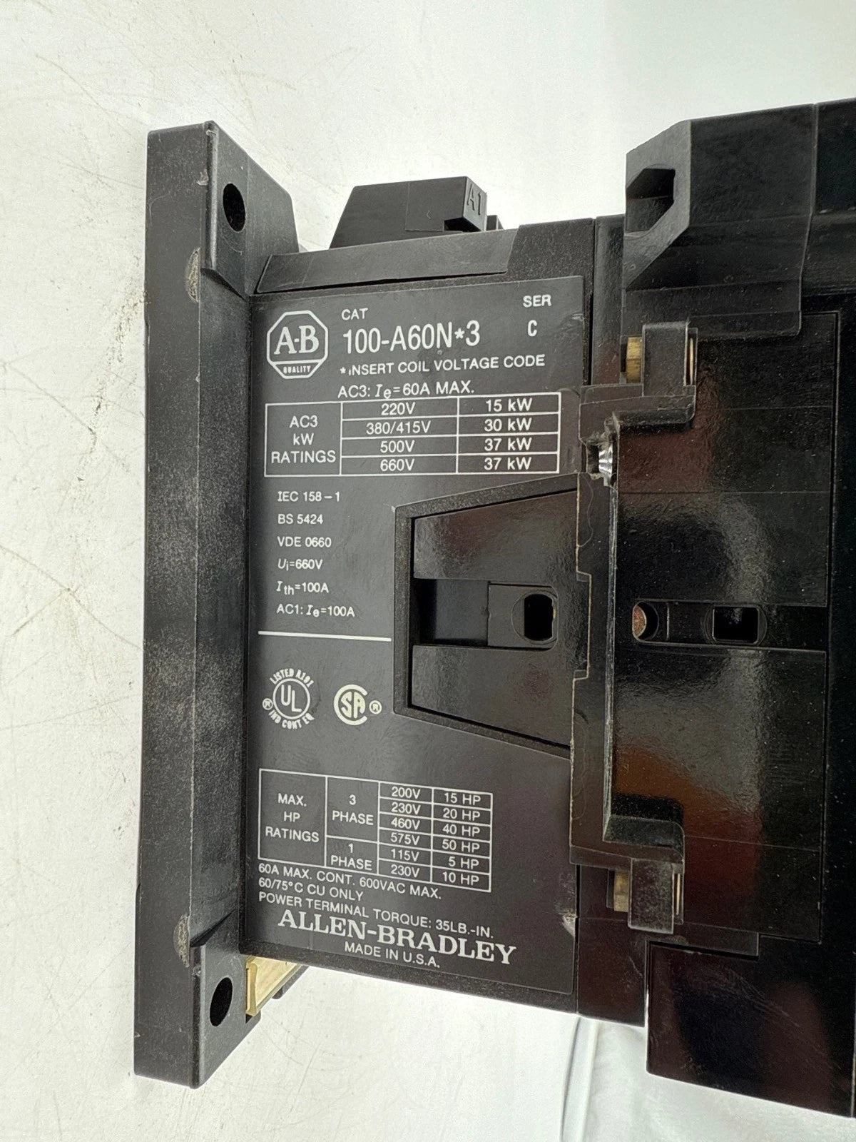 Allen Bradley 100-A60ND3 Contactor 60A 3P 600V 3PH A60 Coil 110/120V Used