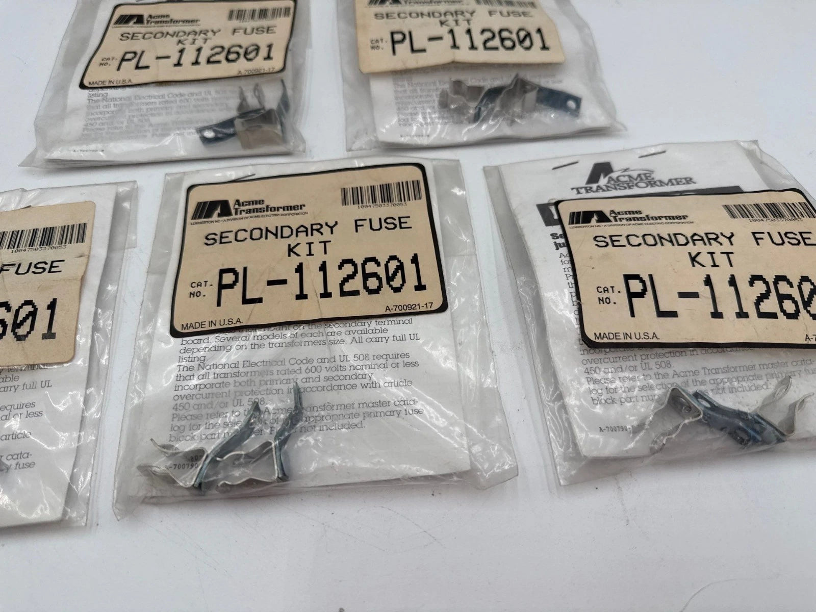 5PC Lot ACME PL-112601 Transformer Secondary Fuse Kit For 13/32" x 1-1/2" New