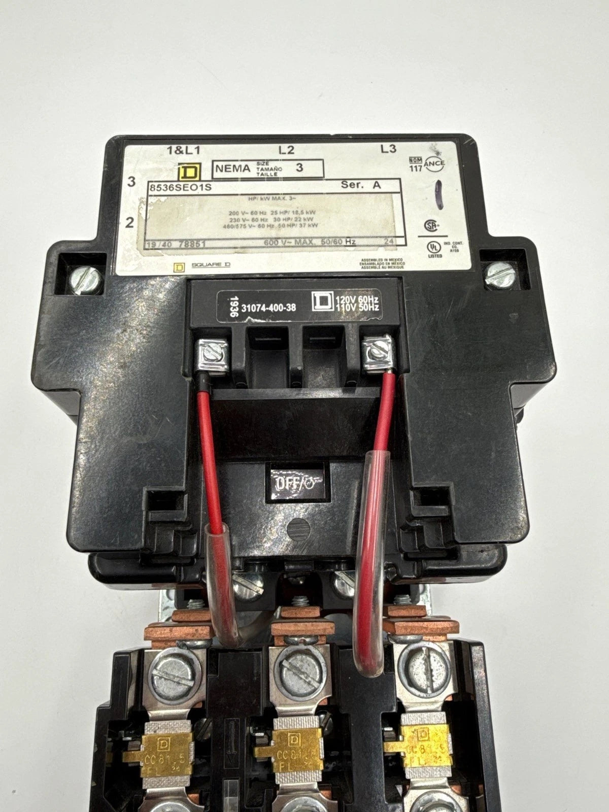 Square D 8536SE01S Starter 90A 3P 600V NEMA Size 3 Coil 110/120V 3PH 50HP CC81.5 Used