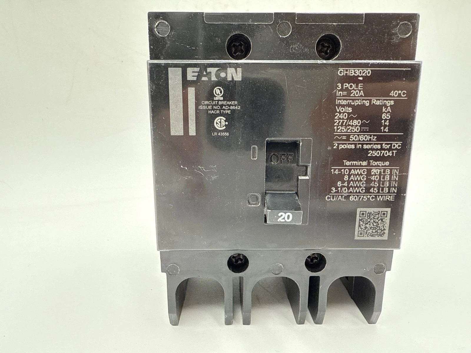 Eaton GHB3020 Circuit Breaker 20A 480/277V 3P GHB 20 Amp 3 Pole Bolt on New New