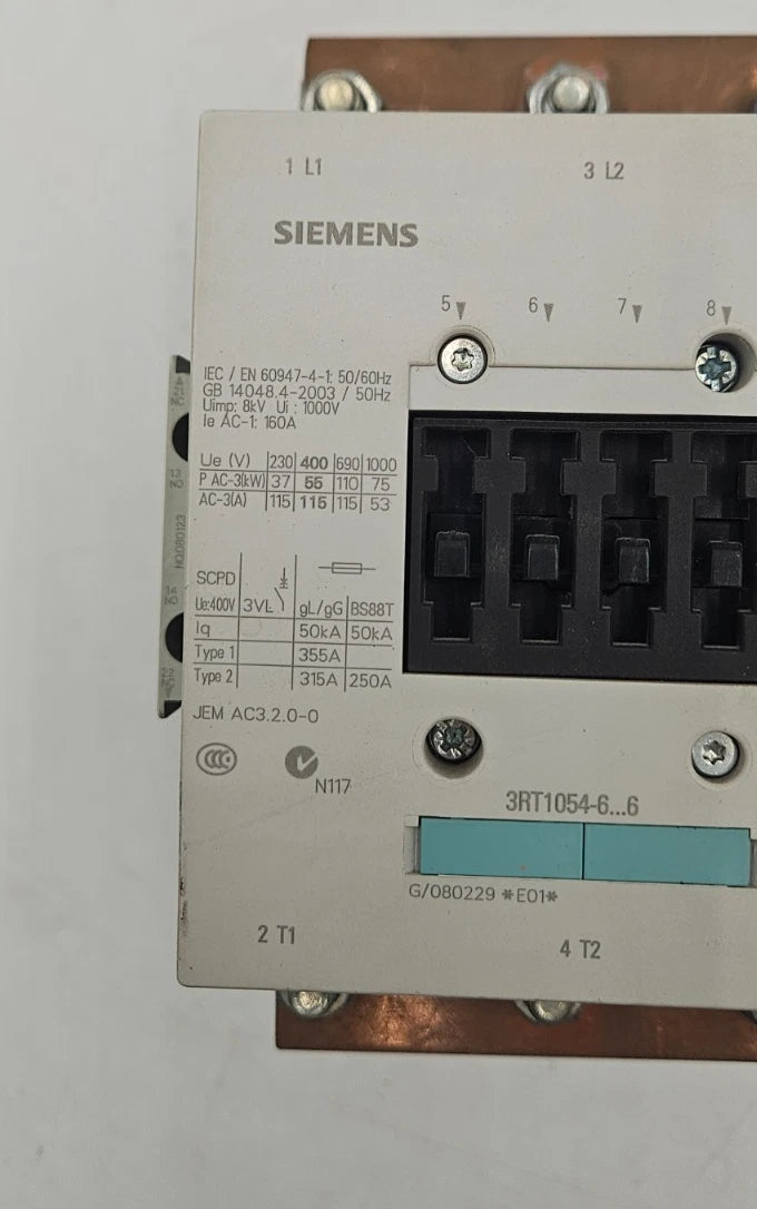 Siemens 3RT1054-6AF36 Contactor 115A 400VAC 3 POLE Coil 110/127V USED Used