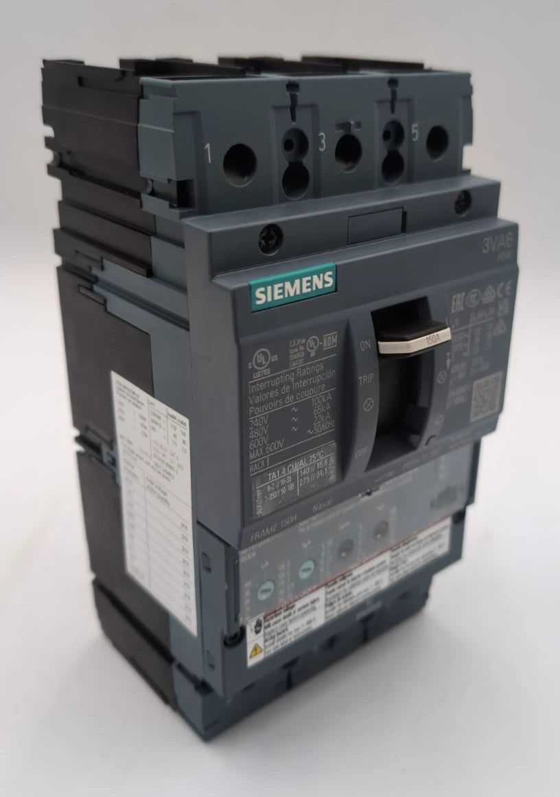 Siemens 3VA6115-6HN31-0AA0 Circuit Breaker 150A 3P 600V 3PH LSI Trip 150 Amp NEW New