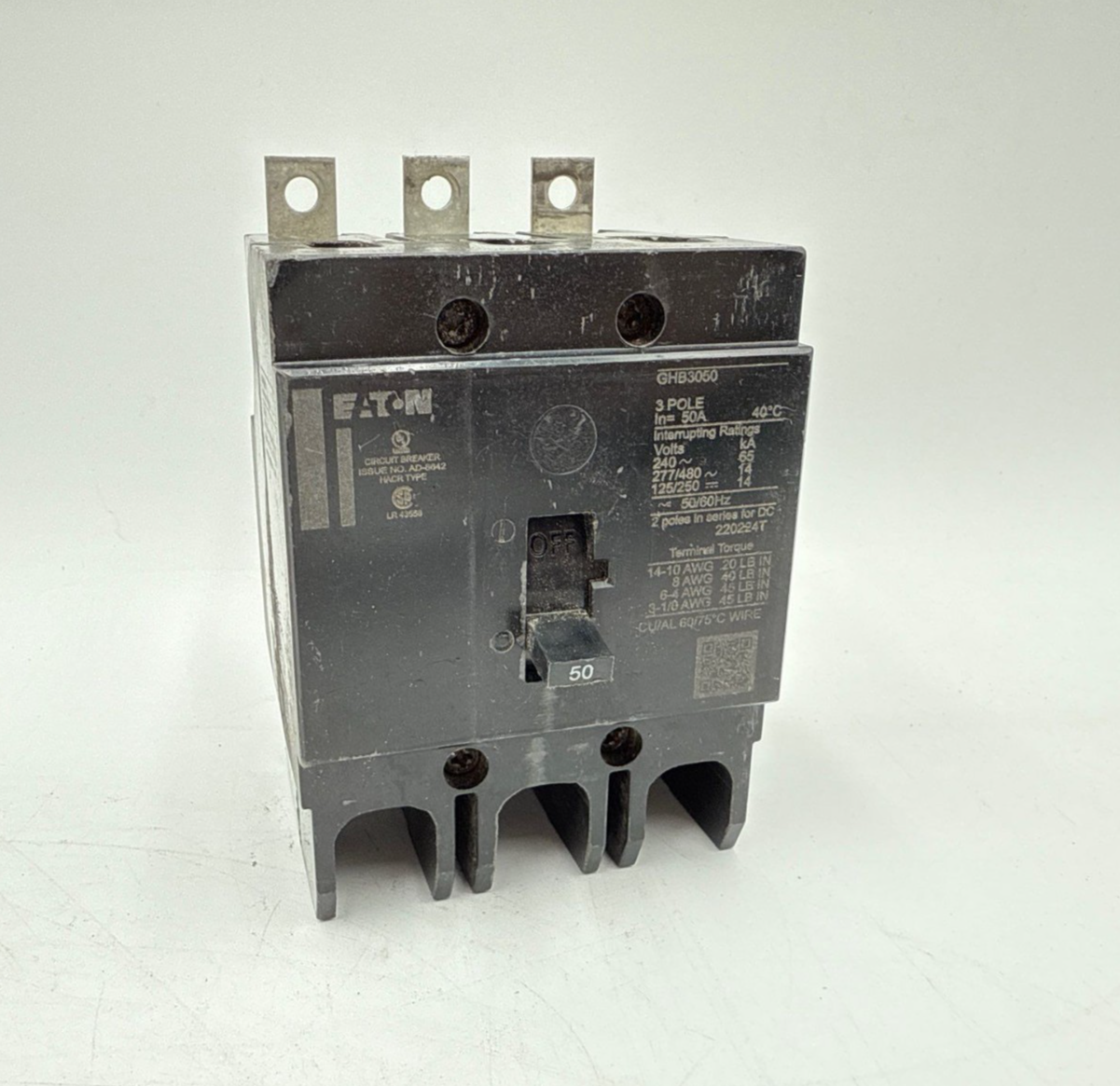 Eaton GHB3050 Circuit Breaker 50A 3P 480/277V 3PH GHB 50 Amp 3 Pole Bolt On