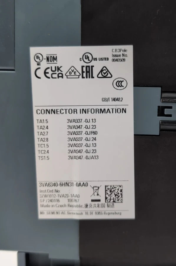Siemens 3VA6340-6HN31-0AA0 Circuit Breaker 400A 3P 600V 3PH LSI Trip 400 Amp NEW New