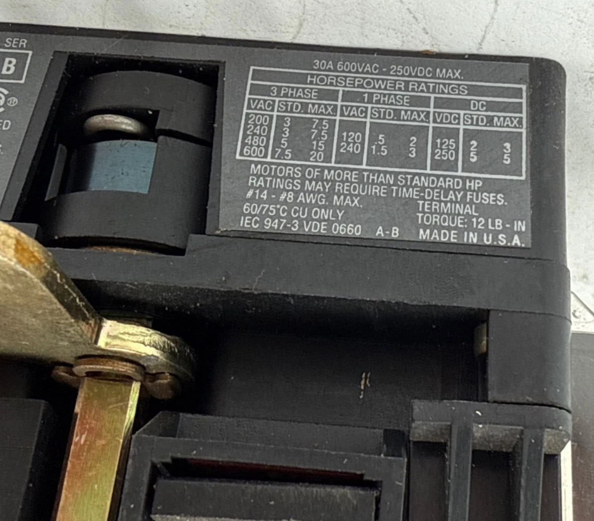 Allen Bradley 194R-NJ030P3 Ser B Fused Disconnect Switch 30A 3P 600V 3PH 30 Amp Used