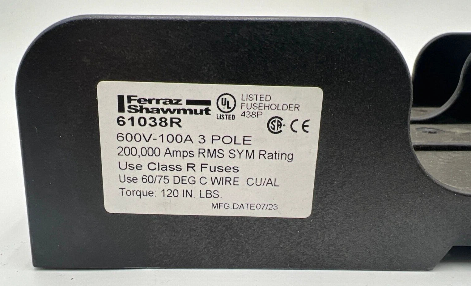 Ferraz Shawmut 61038R 100A 600V 3P Class R Fuse Holder Terminal Block Used Used