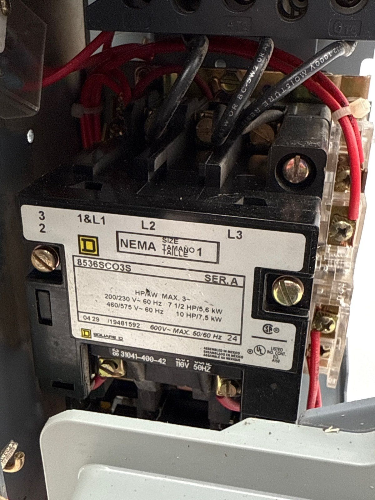 Square D Model 6 6" 15A Breaker Combo MCC Bucket Size 1 Starter GJL36015M03 Used