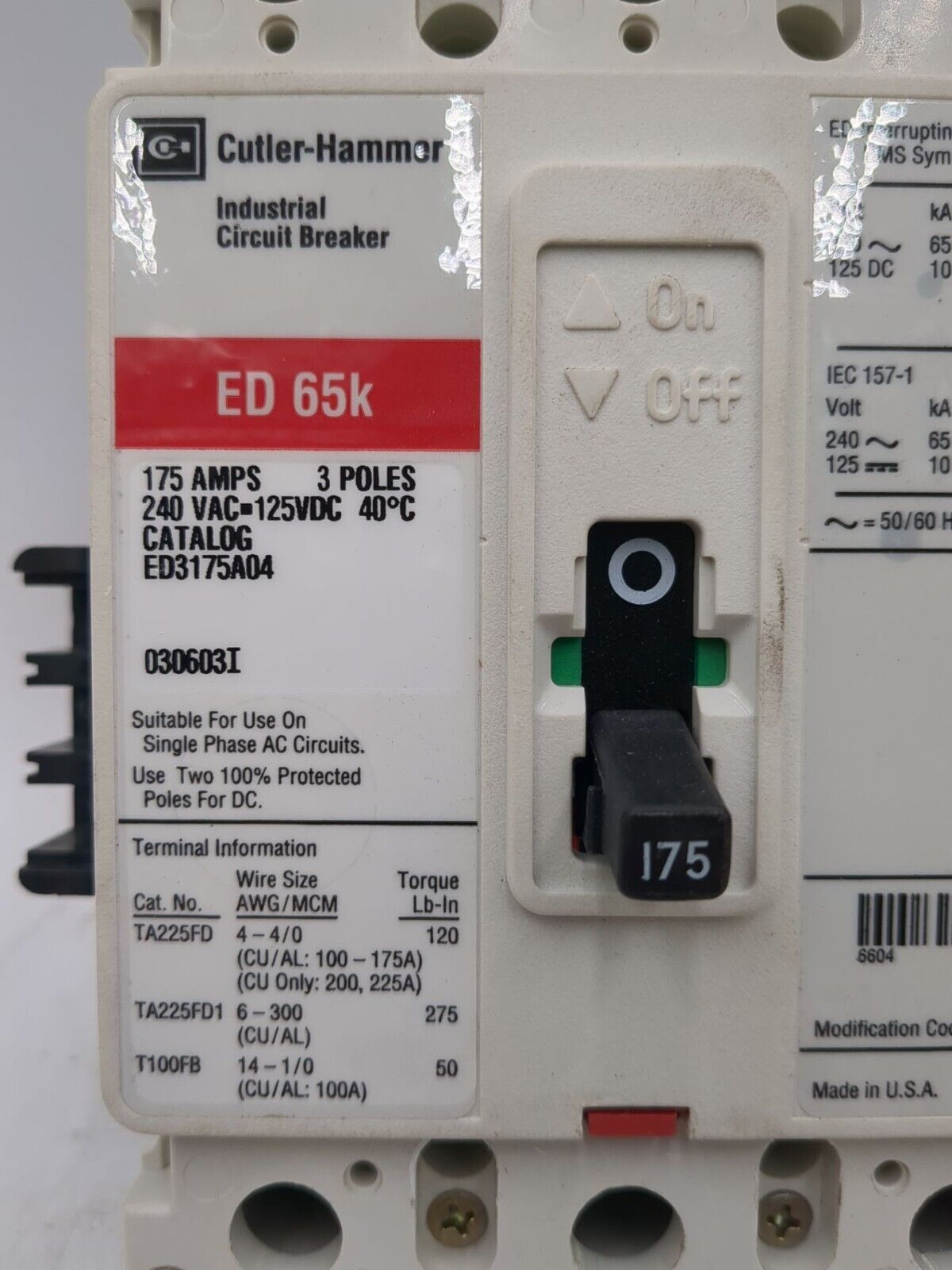 Cutler-Hammer ED3175A04 Used